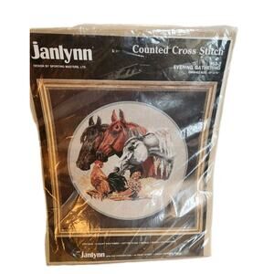 Retired Janlynn Evening Gathering Cross Stitch Horse Country Equestrian NOS